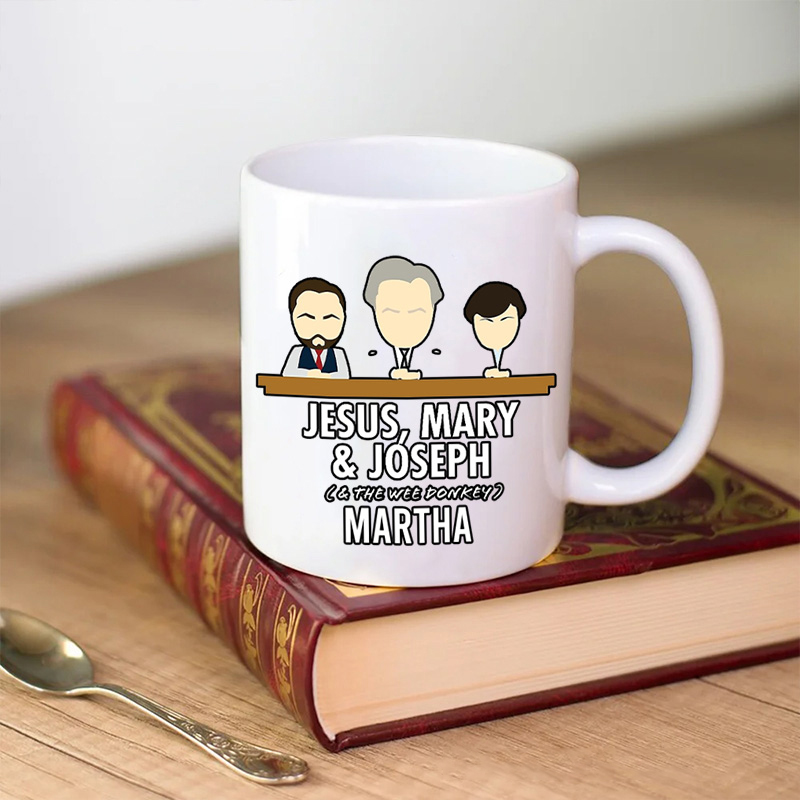Personalized Jesus Mary Joseph & the Wee Donkey Ceramic Mug with Name Custom Coffee Cup Jesu Coffee Mug Jesus Gift Funny Christian Gift Religious Gift