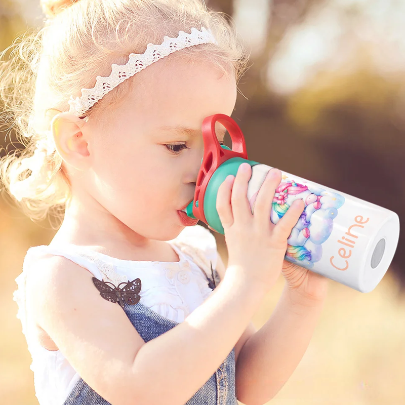 Personalized Colorful Dream Horse 12oz Insulated Name Water Bottle with Silicone Straw and Handle Birthday Christmas Gift