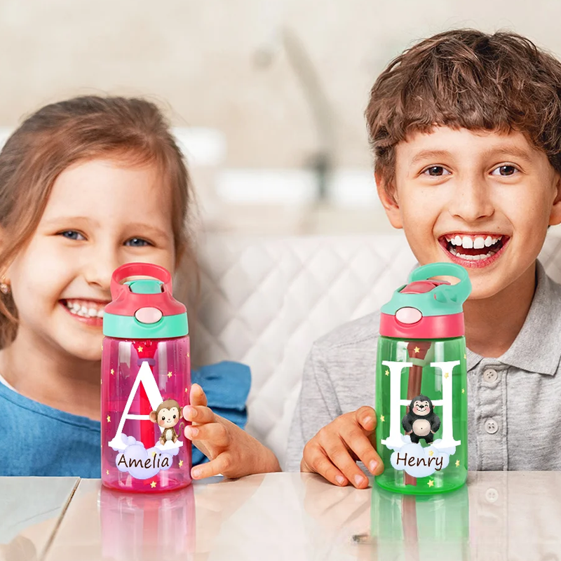 Personalized Adorable Forest Animal 16 oz Kid Water Bottle with Name and Silicone Straw Birthday Back to School Gift