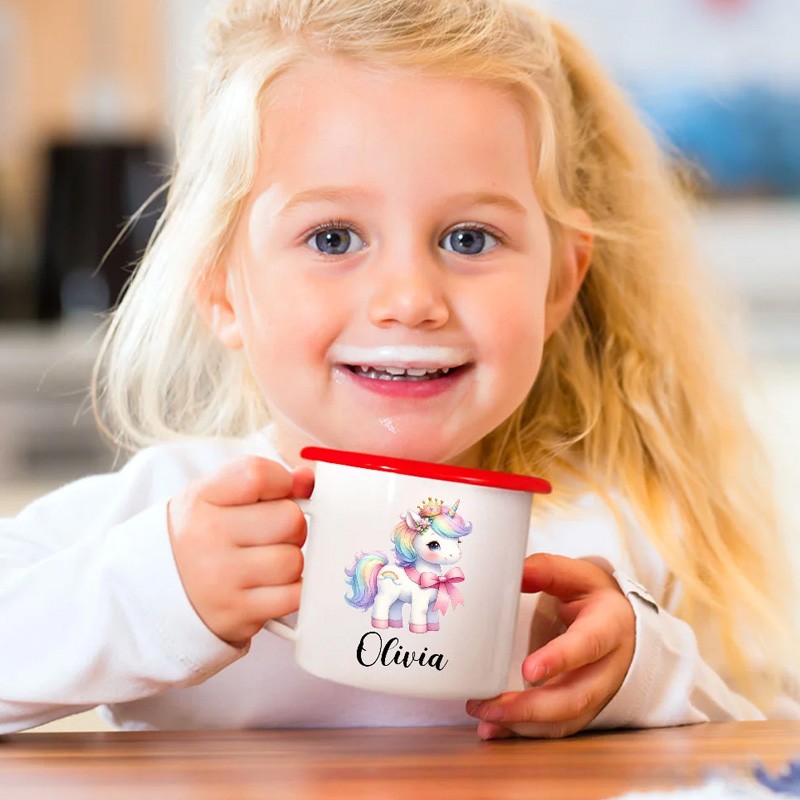 Personalized Multicolor Rainbow Dream Horse 12oz Enamel Mug with Name Birthday Gift 