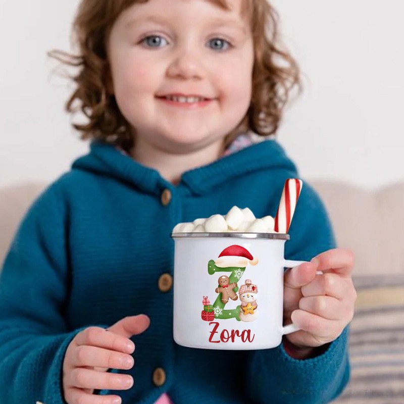 Personalized Christmas Alphabet 12oz Enamel Camping Mug