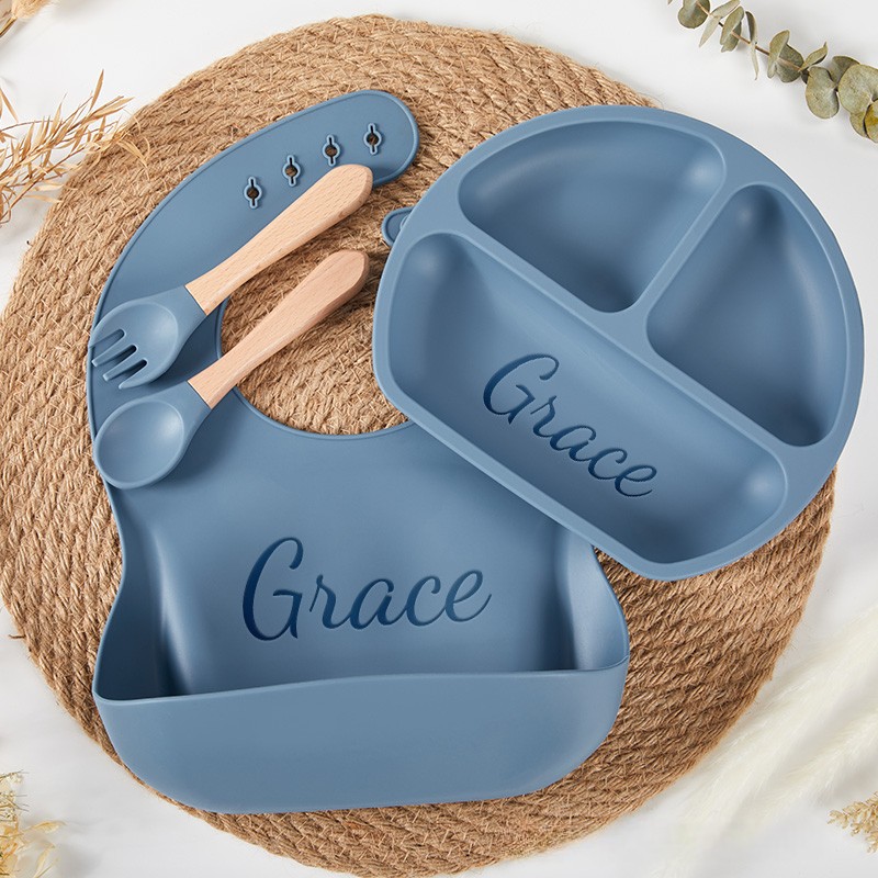 Personalized Silicone Weaning Set Cartoon Weaning Set for Baby Feeding Set with Name Eco Friendly Baby Plate Baby Shower Gift