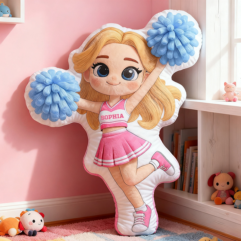 Personalized Adorable Cheerleading Pillow with Name and Outfit Design for Kids