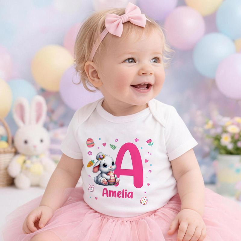Personalized Easter Bunny Theme Custom Name Outfit Cute Infant Clothing Gift for Baby Spring Celebration Egg Hunt Baby Bodysuit