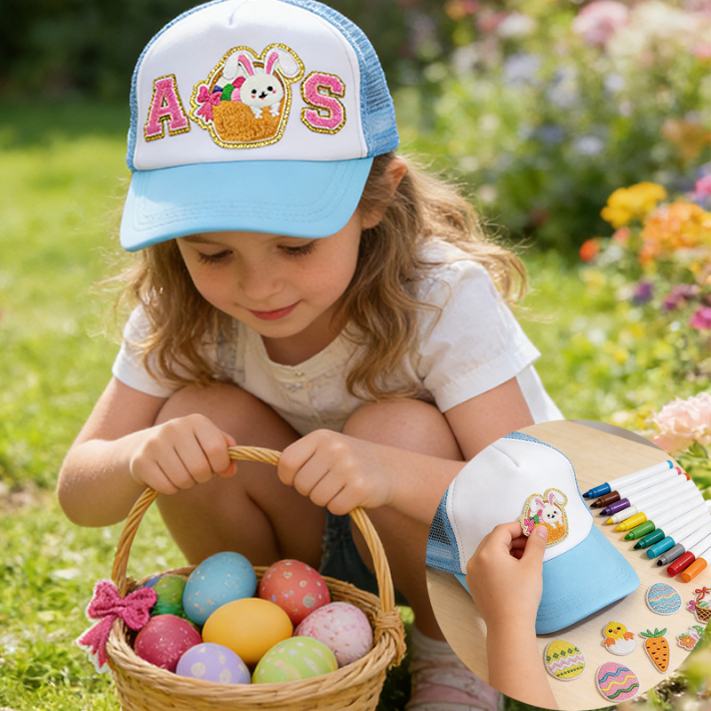 Personalized Easter DIY Trucker Hat Kit for Kids Customizable with Patches Markers  Alphabet Letters Parties and Goodie Bags