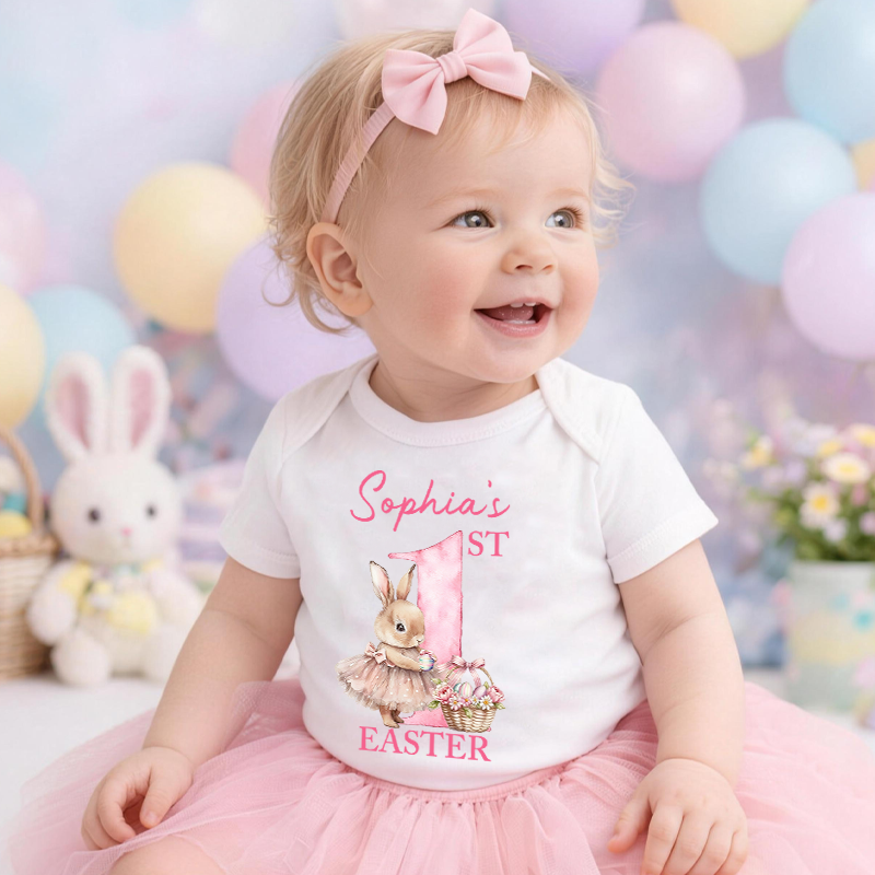 Personalized My First Easter Tutu Bunny Baby Bodysuit with Name Easter Party Birthday Gift for Kids Boys Girls