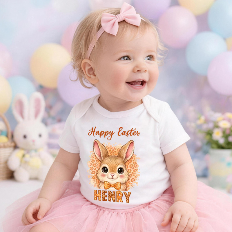 Personalized Easter Bunny Theme Custom Name Cute Infant Outfit Twins Matching Clothes Spring Gift for Baby Boy and Girl Celebration Baby Bodysuit