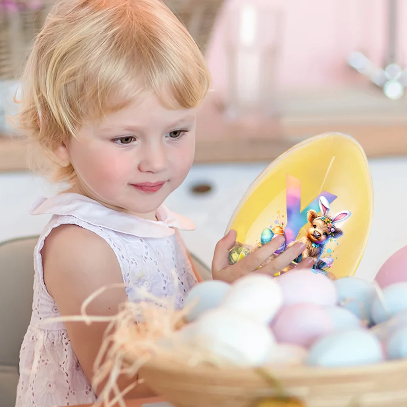 Personalized Cute Highland Cow Initial Easter Egg with Name Easter Egg Hunt Party Gift for Kids