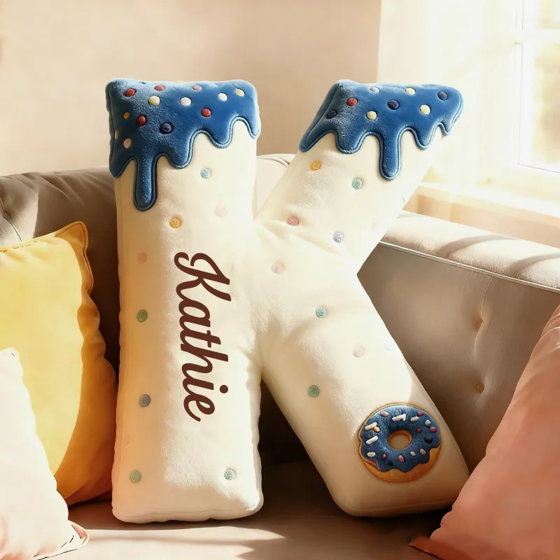 Personalized Blue Donut Alphabet Throw Pillow Graphic 3D Print Donut Letter with Name for Kids Boys Girls Family Baker Christmas Gift 