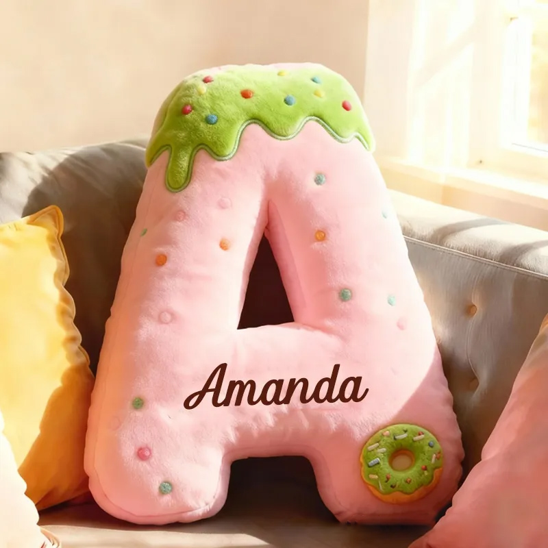 Personalized Pink Donut Alphabet Throw Pillow Graphic 3D Print Donut Letter with Name for Kids Boys Girls Family Baker Christmas Gift 