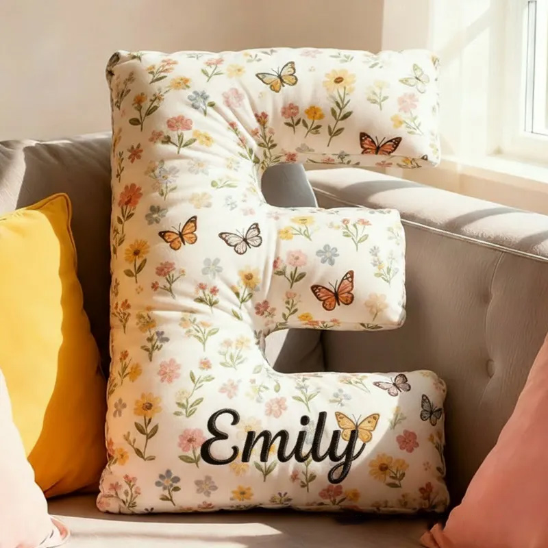 Personalized Cute Flower Letter Pillow Graphic 3D Print Butterfly Custom Name Pillow for Kids Gardening Lovers Gift