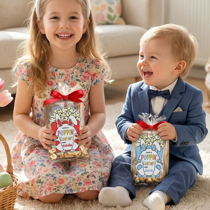 Personalized Cute Popcorn Rabbit Easter Waterproof Stickers Labels with Name Gift Decoration Easter Day Party Favors for Kids
