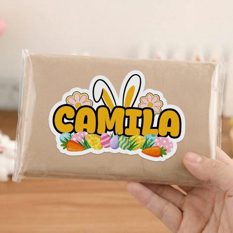 Personalized Cute Easter Bunny Ears Waterproof Stickers Labels with Name Gift Decoration Easter Day Party Favors for Kids