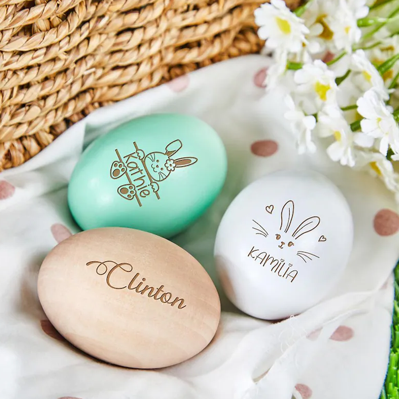 Personalized Easter Egg with Name Engraved Wood Easter Egg with Bunny Ear Easter Decor Gifts for Kid Easter Egg Easter Basket Decor Keepsake