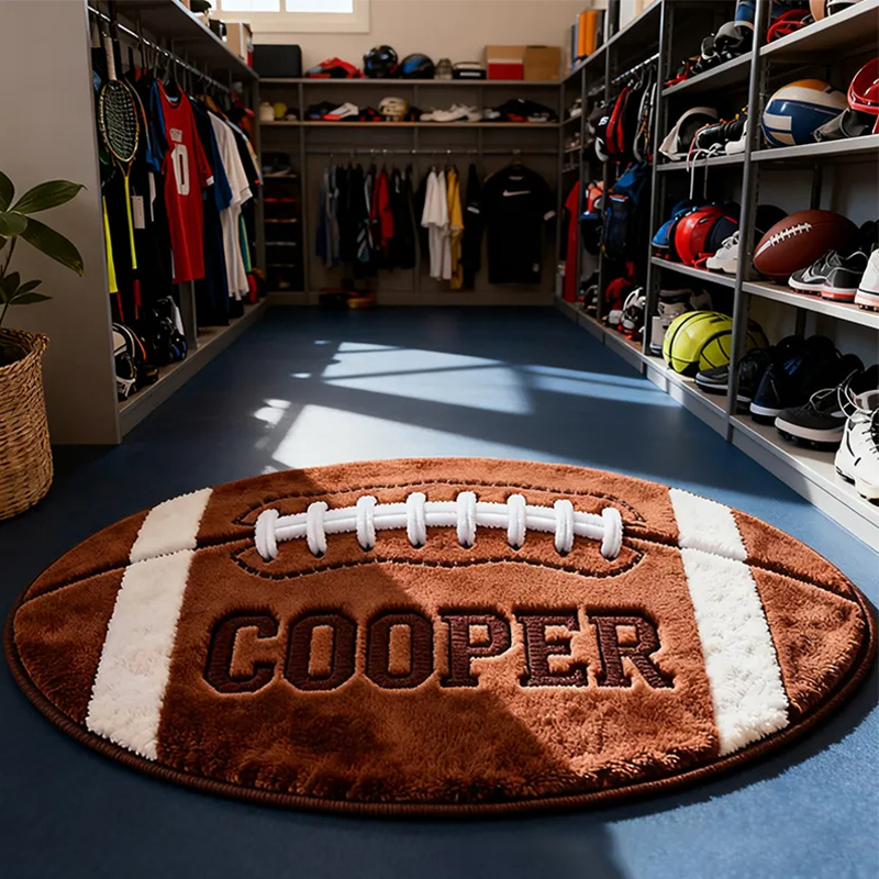 Personalized Football Shaped Rug with Custom Name for Football Fans