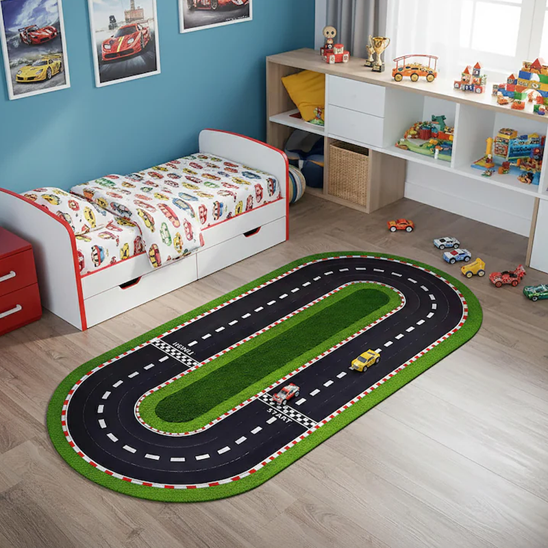 Race Track Racetrack Rug Start Line Finish Line Race Road Rug Racing Car Rug Kids Room Rug Birthday Gift for Kids Boys Room Rug