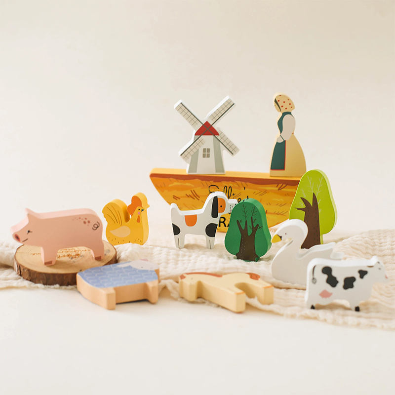 Personalized Wooden Farm Stacking Toy Set for Kids Custom Name, Creative and Educational Play