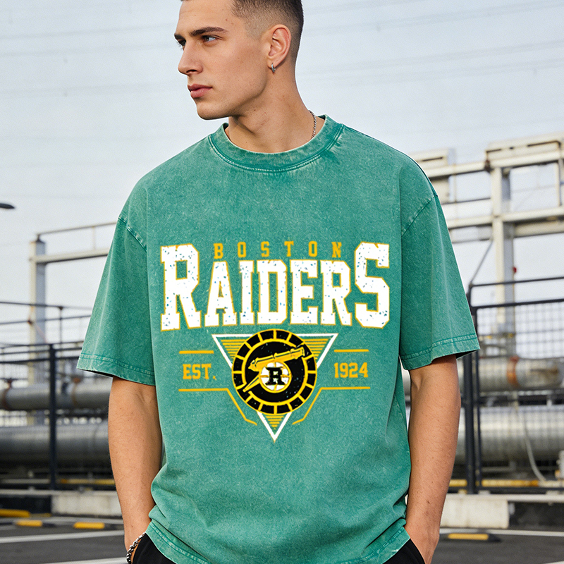 Personalized HR Theme Boston Raiders Ice Hockey Washed T-Shirt for Hockey Enthusiasts