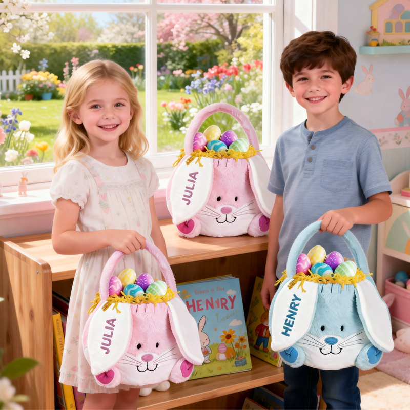 Personalized Easter Bunny Basket Personalized Easter Basket Blue Easter Bunny Easter Basket for Kids Baby Gift for Easter