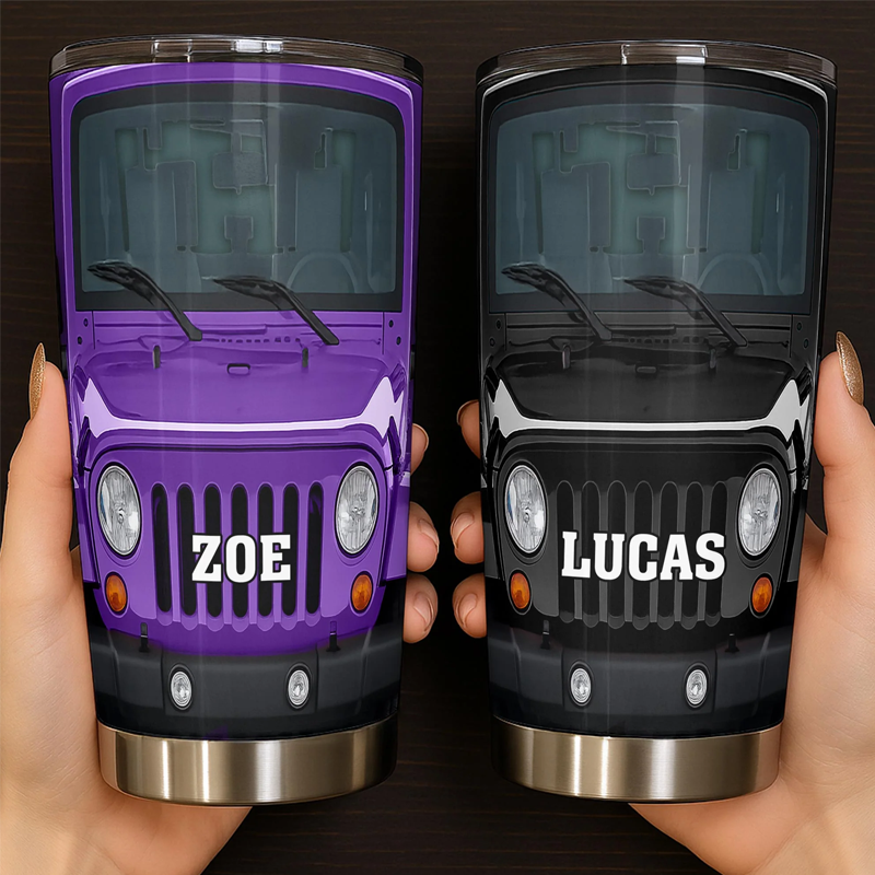 Personalized 2D Flat with Your Name Stainless Steel Tumbler Birthday Gift For Car Enthusiasts