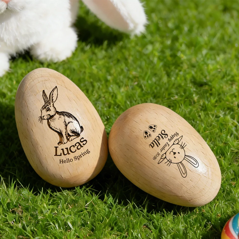 Personalized Happy Spring Bunny Wooden Easter Egg with Engraved Name Easter Basket Stuffers Home Decor Party Favors Gift for Kids