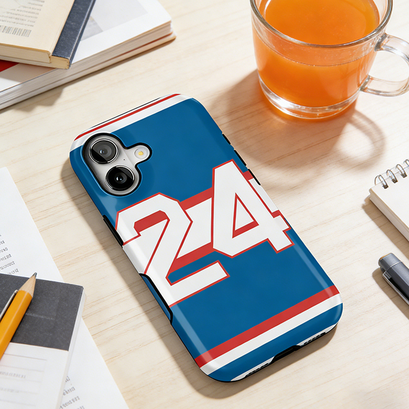 Personalized HR Theme Retro Blue Hockey Jersey Phone Case for Team Supporters and Game Day Enthusiasts