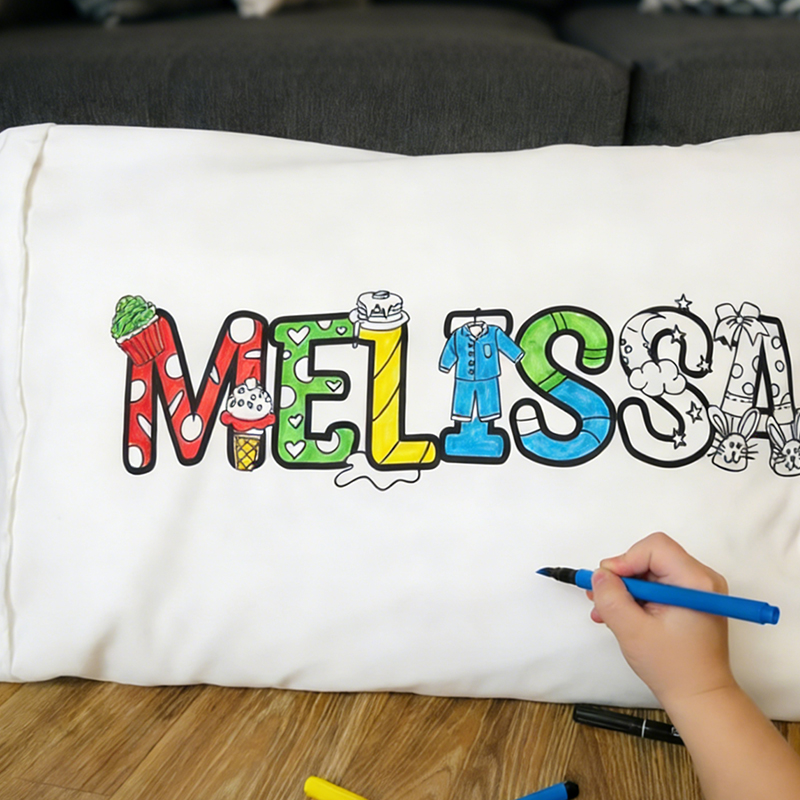 Personalized DIY Doodle Pillowcase for Kids Custom Name & Design Creative Gift for Parties and Fun Activities