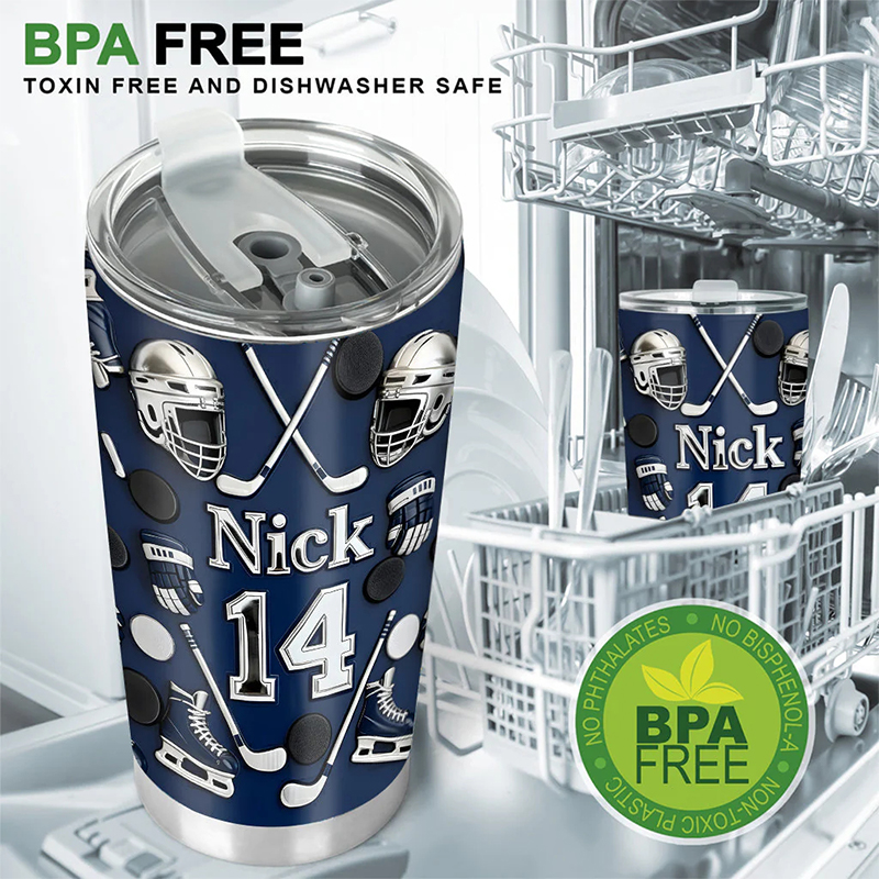 Personalized Ice Hockey Tumbler with Custom Name and Number For Hockey Lover