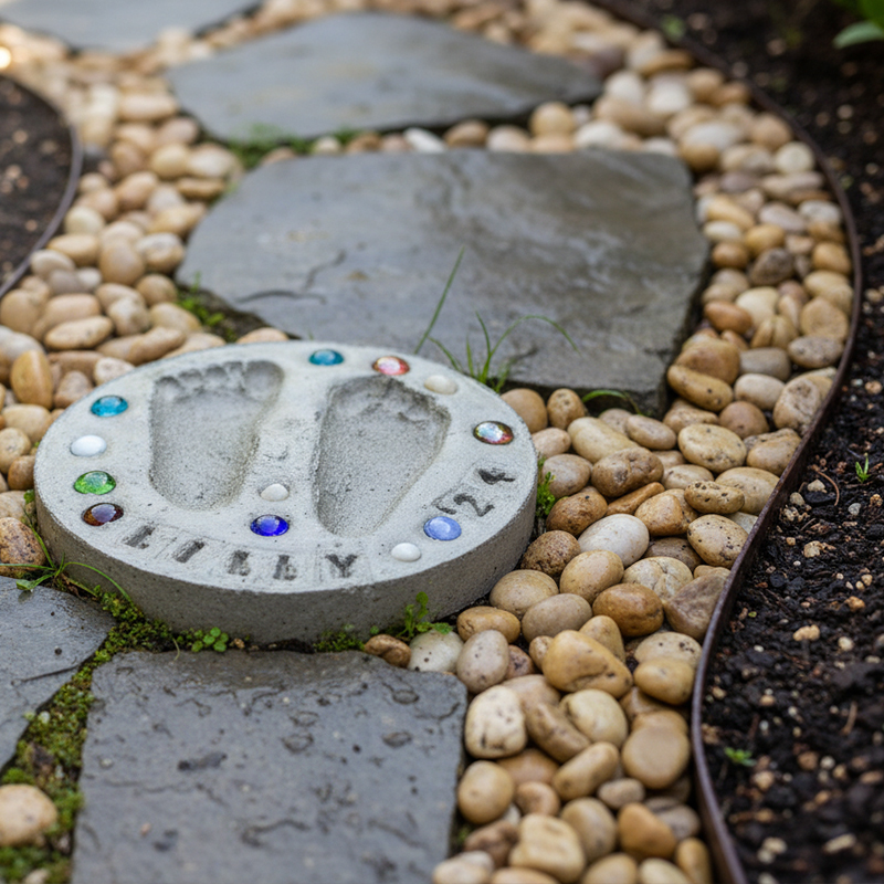 Personalized DIY Stepping Stone Kit Custom Handprint  Footprint Keepsake with Gems and Easy Mixing Cement