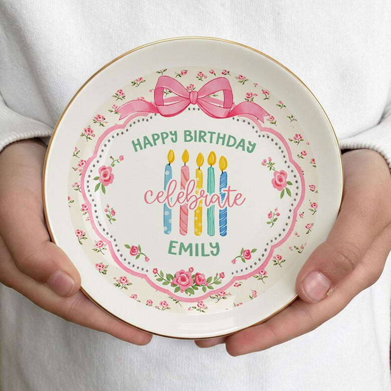 Personalized Birthday Jewelry Dish For Girls Custom Name Ceramic Trinket Tray Gift Birthday Gift