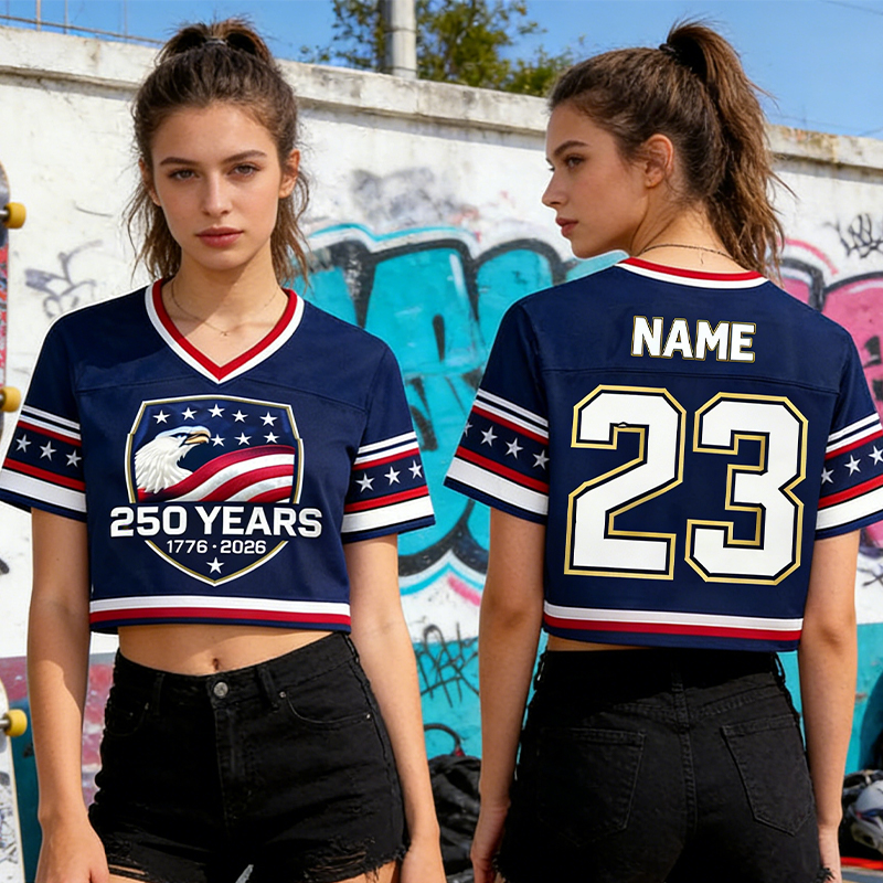 Personalized US 250th Anniversary Women's Crop Jersey Custom Name & Number Patriotic Eagle Shirt for Patriotic Events