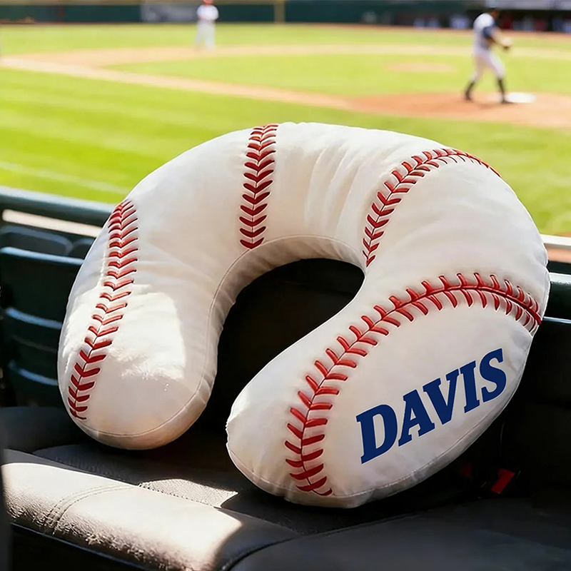 Personalized Baseball U-Shaped Pillow with Custom Name Design