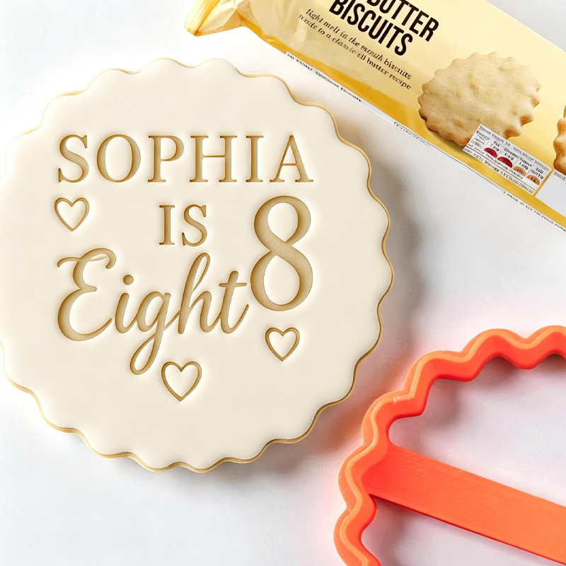 Personalised Name and Age with Heart Birthday Custom Cookie Biscuit Stamp to Make Toppers from Fondant to Fit M S Size All Butter Biscuits