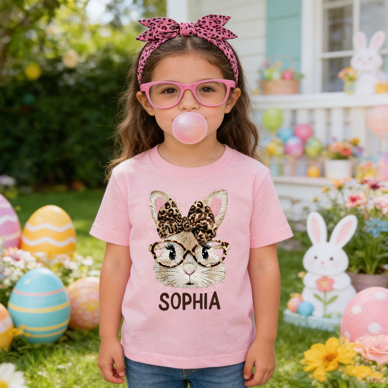 Personalized Happy Easter Bunny 100% Cotton Kid T-shirt with Name Easter Egg Hunt Easter Gift for Boys Girls