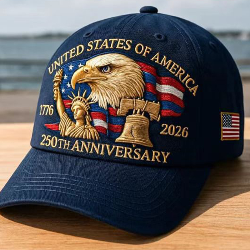 Personalized USA 250th Anniversary Patriotic Baseball Cap | 1776-2026 American Pride Hat with Bald Eagle, Statue of Liberty & Liberty Bell