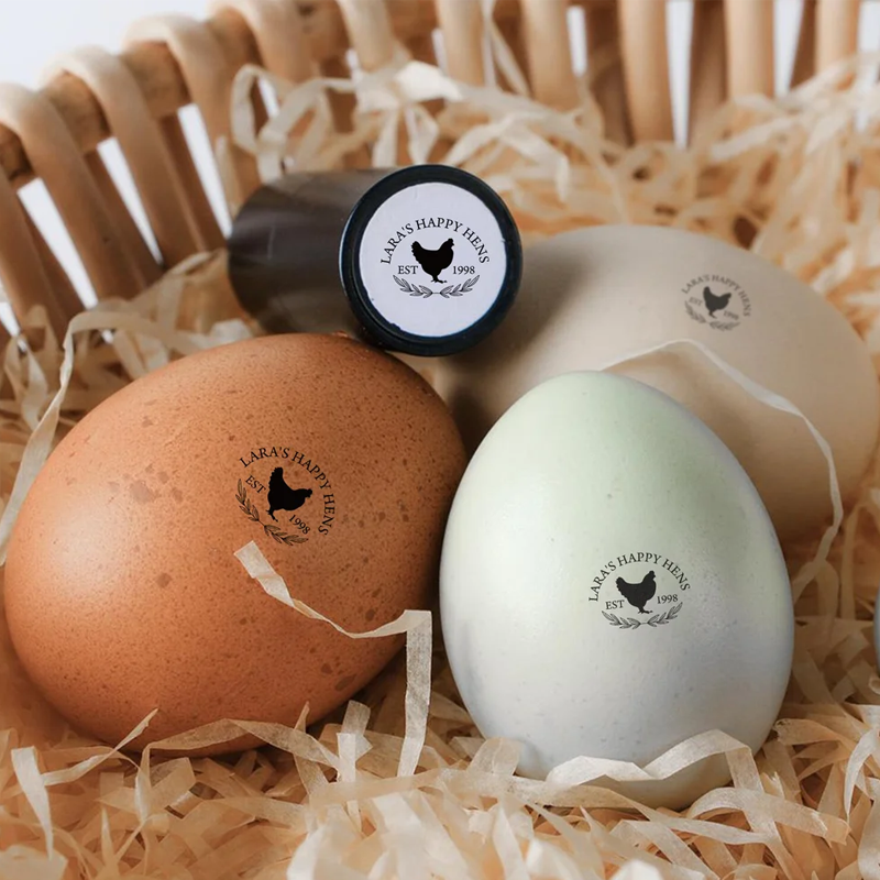 Personalized Hen Silhouette Egg Safe Egg Stamp Carton Stamp with Food Grade Ink Text and Box Birthday Gift for Farmer Breeder