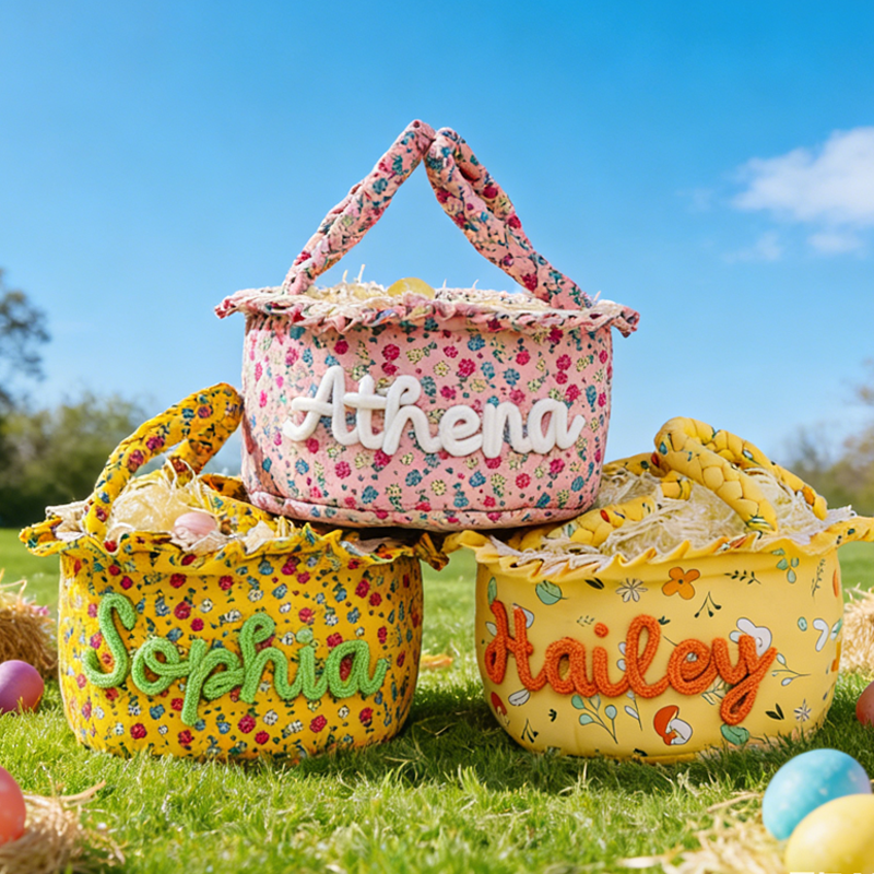 Personalized Kids Easter Basket Personalized Quilted Easter Egg Hunt Basket Cotton Baby Gift Basket Baby Name Basket Easter Basket Spring Decor Basket