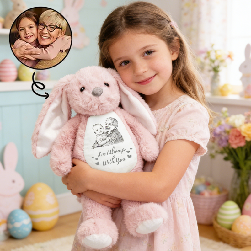 Personalized Photo Pencil Sketch with Text Soft Toy Bunny Kids Easter Gifts
