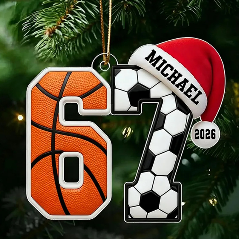 Personalized Acrylic Funny 67 Sports Ornament Funny Teenager Christmas Gifts Basketball and Soccer Fans Sports Lover