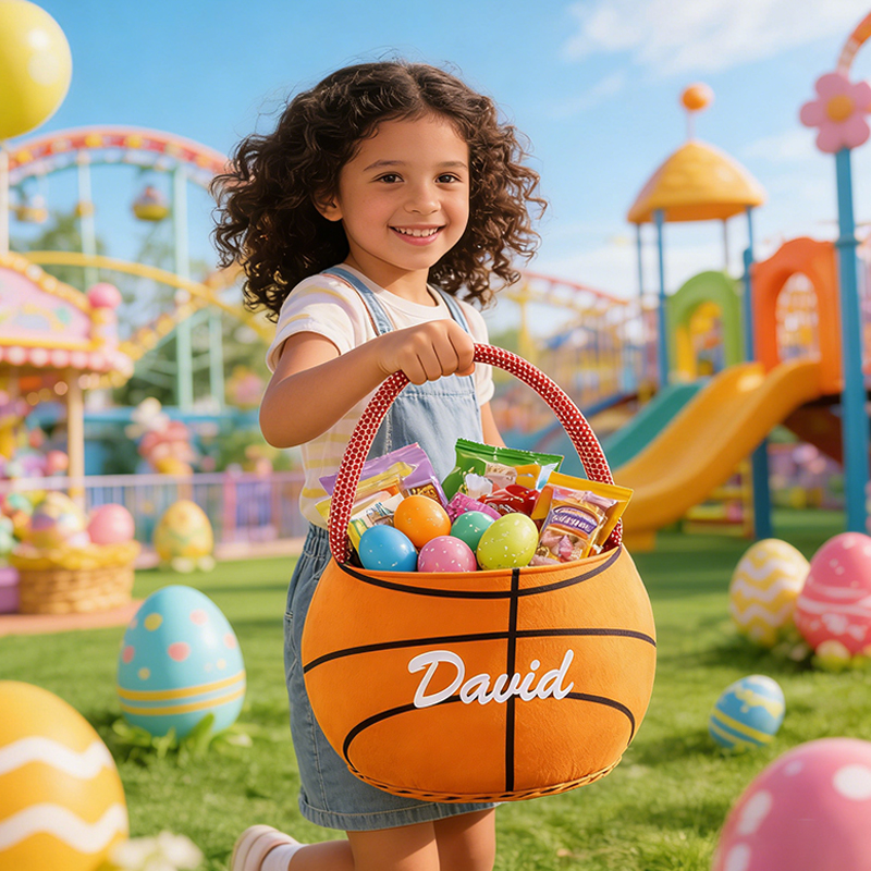Personalized Basketball Basket with Custom Name for Easter Candy and Toys Easter Gift for Boys and Girls