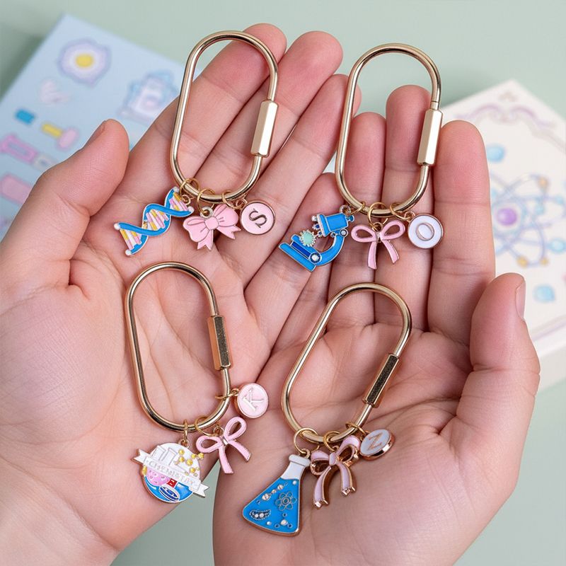 Personalized Science Bag Charm Trendy Bow Purse Keychain Monogram Initial Gift for Tween Girl Chemistry Accessory Stocking Stuffer Cute Keyring