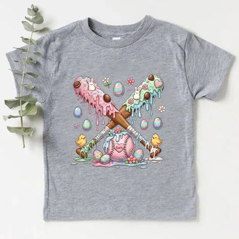 Personalized Easter Baseball Kids T-Shirt Bunny Chick Easter Eggs with Custom Name