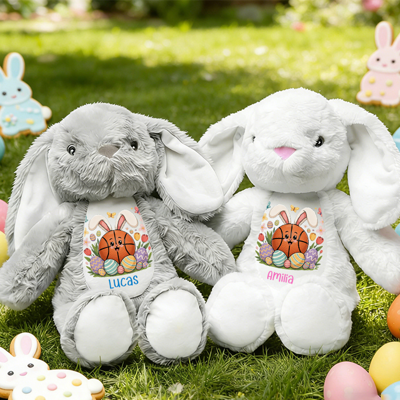 Personalized Basketball Bunny Easter Plush with Custom Name Stuffed Animal for Toddlers & Kids Easter Gift