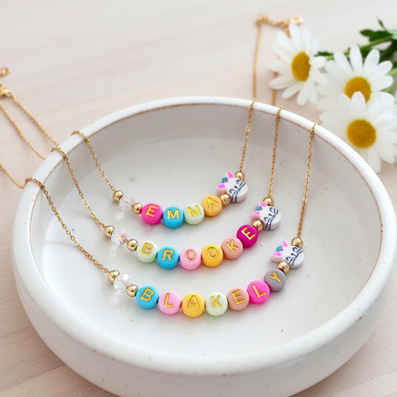 Personalized Kids Easter Name Necklace Gold-Plated Custom Letter Choker  Bunny Daisy Heart Easter Basket Stuffer for Girls
