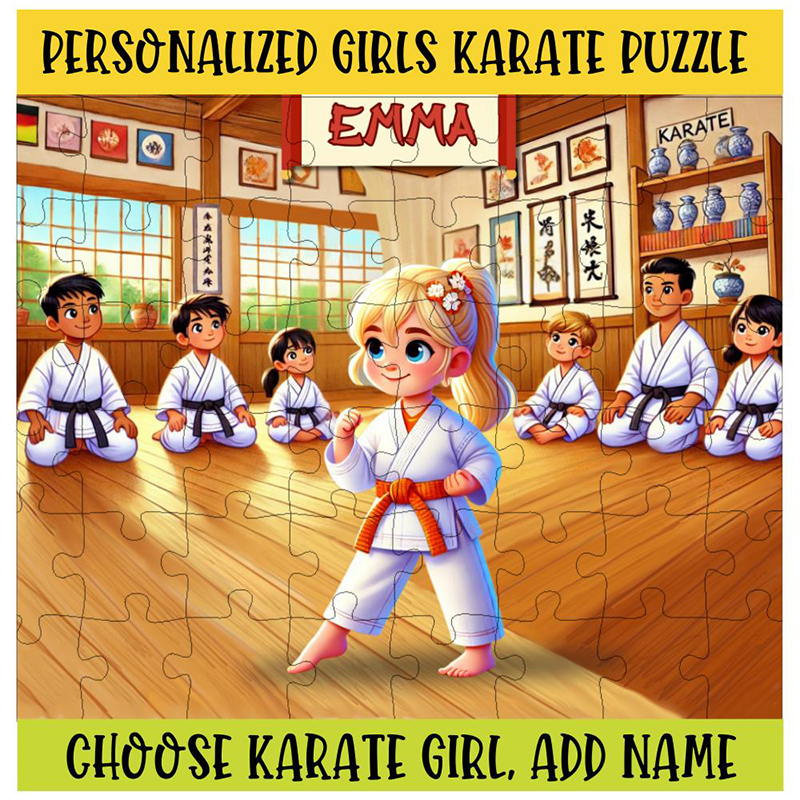 Personalized Karate Girl Puzzle Custom Name Jigsaw for Martial Arts Loving Girls Birthday Gift Karate Party Favor
