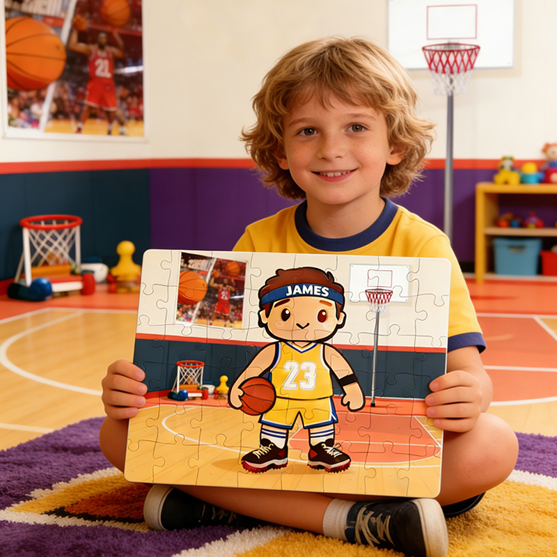 Personalized Basketball Boy Puzzle with Custom Name and Number Jigsaw for Basketball Loving Kids
