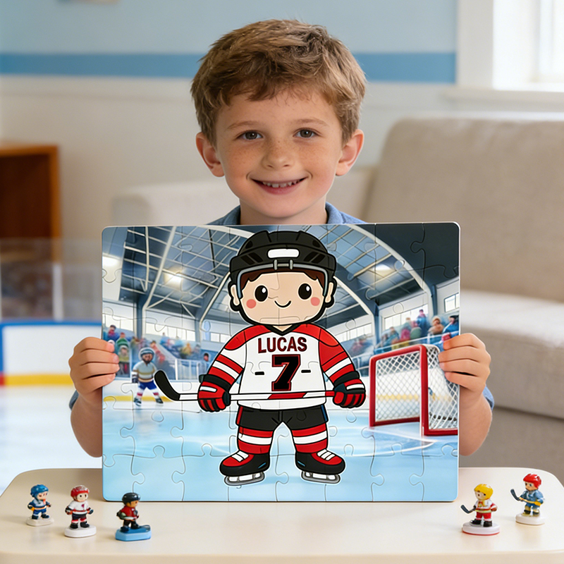 Personalized Ice Hockey Player Puzzle with Custom Name and Number for Ice Hockey Enthusiasts