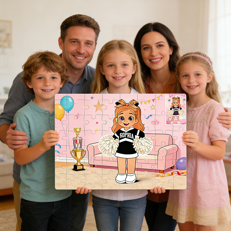Personalized Pink Cheerleading Girl Puzzle with Custom Name Fun Activity for Cheerleading Enthusiasts
