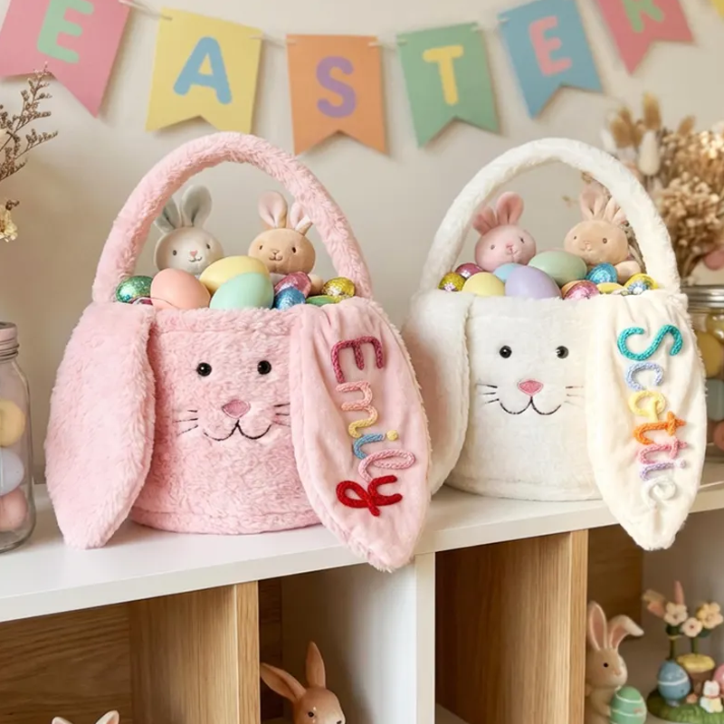 Personalized Bunny Easter Basket Soft Toy Organizer for Nursery Easter Gift Baby Shower Gift Toddler Room Decor Custom Bunny Storage