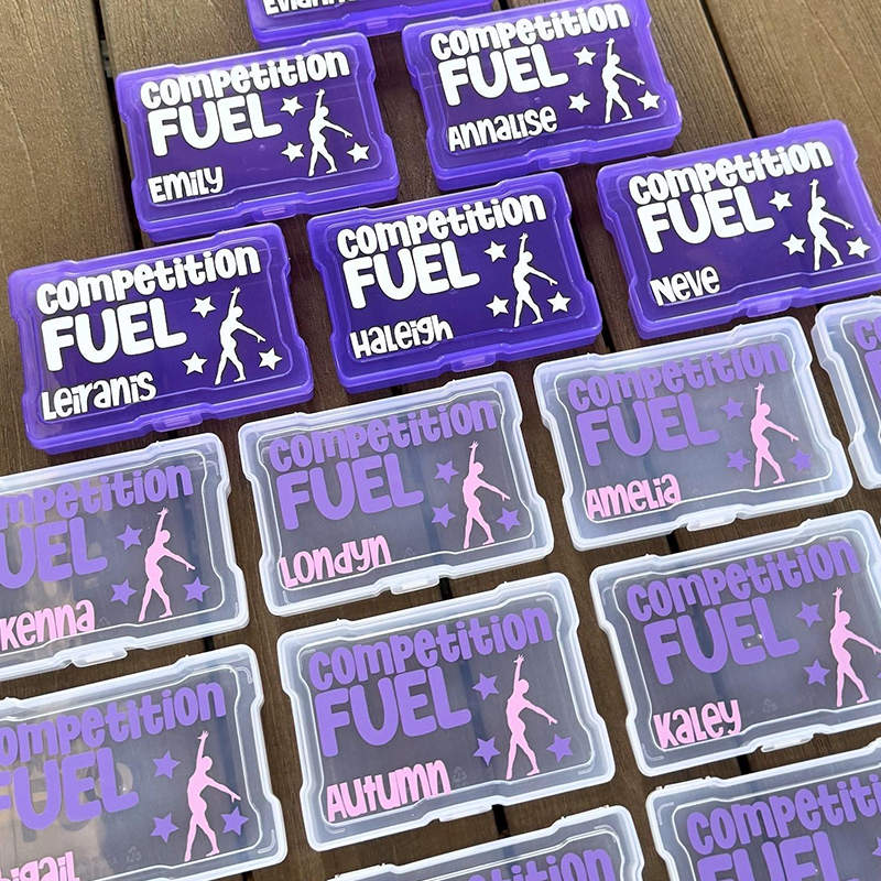 Personalized Dance Gymnastics Cheer Snack Box 3 Sizes Custom Plastic Divided Treat Case Kids Recital Competition Fuel Organizer